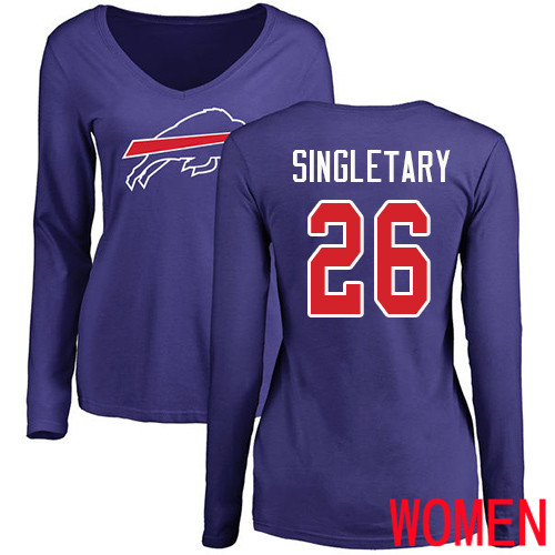 NFL Women Buffalo Bills #26 Devin Singletary Royal Blue Name and Number Logo Long Sleeve T Shirt->nfl t-shirts->Sports Accessory